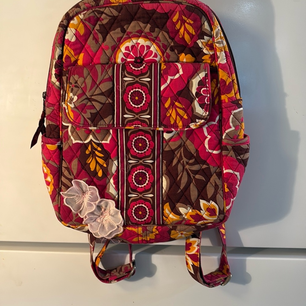 Vera Bradley Backpack Pink Orange Floral Quilted Cotton Retired Pattern